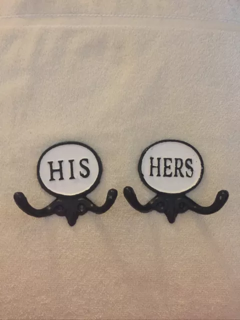 Cast Iron His and Hers Towel Hooks Set of 2 Rustic Decor *New*