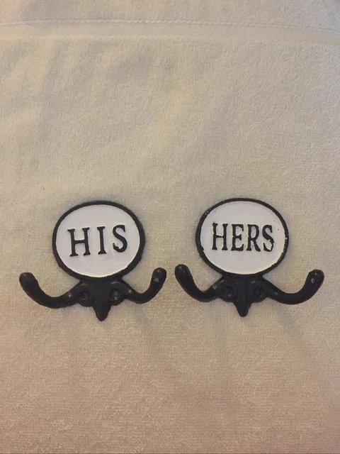 Cast Iron His and Hers Towel Hooks Set of 2 Rustic Decor *New*