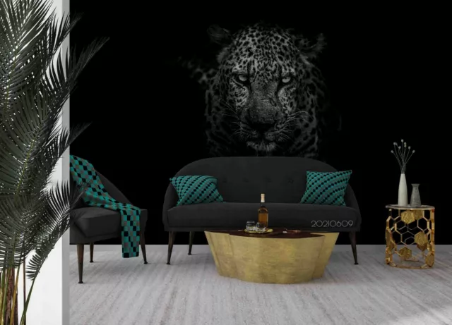 3D Animal Leopard Black Wallpaper Wall Murals Removable Wallpaper 385