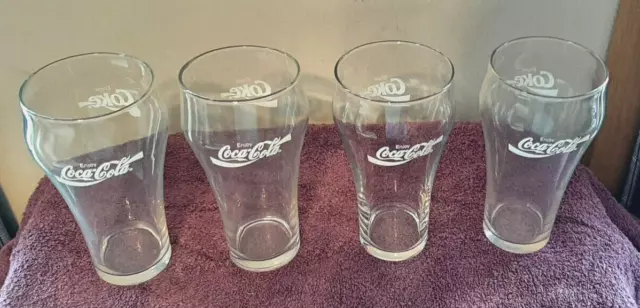 Coca Cola Enjoy Coke Clear Bell Shape Drinking Glasses 16oz Set of 4