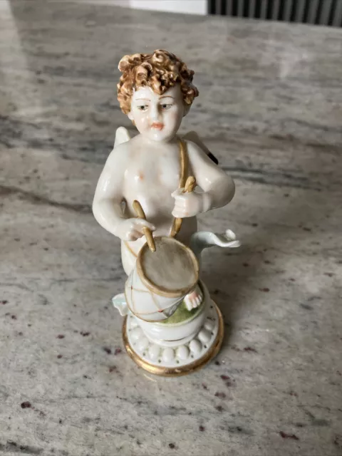 capodimonte figurine Cherub Young Box Drummer Angel Italian Collectible Ceramic