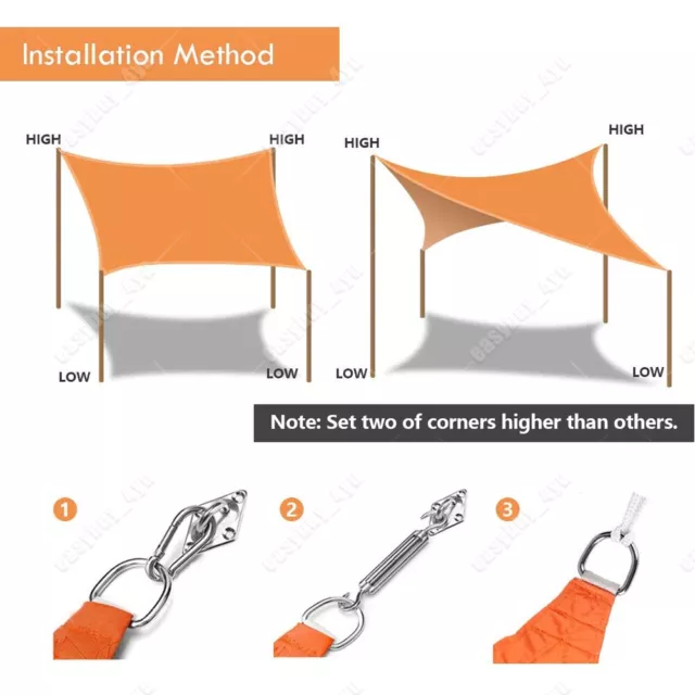 Outdoor Garden Waterproof Sun Shade Sail UV Block Sunscreen Awning + Accessories 3