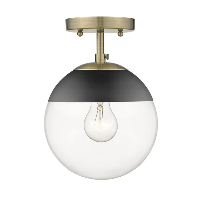 Golden Lighting 3219-SF BLK Dixon 8"W Semi-Flush Globe Ceiling - Brass