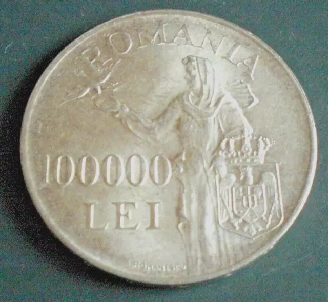100000 LEI Rumänien 1946 König Mihail Regele Romanilor Silbermünze 25gr St.Glanz