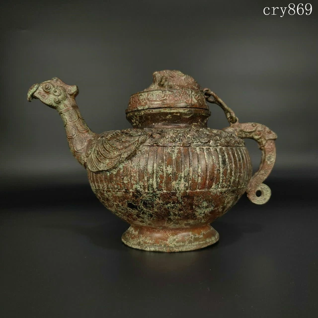 12"China old collection Shang and Zhou Dynasties bronzeware Phoenix beak pot