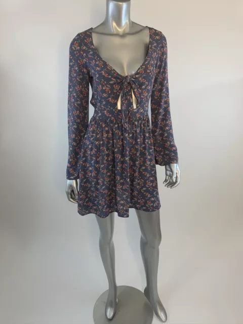 American Eagle Floral Fit And Flair Dress With Tie Up Key Hole Front, Size A