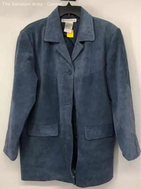 Jessica Holbrook Womens Blue Leather Long Sleeve Button Front Jacket Size Large