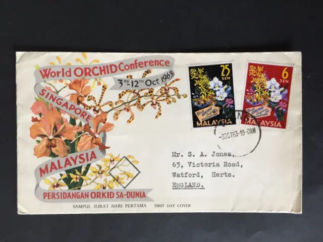 Malaysia 1963 Orchid Set On Fdc Cover To England