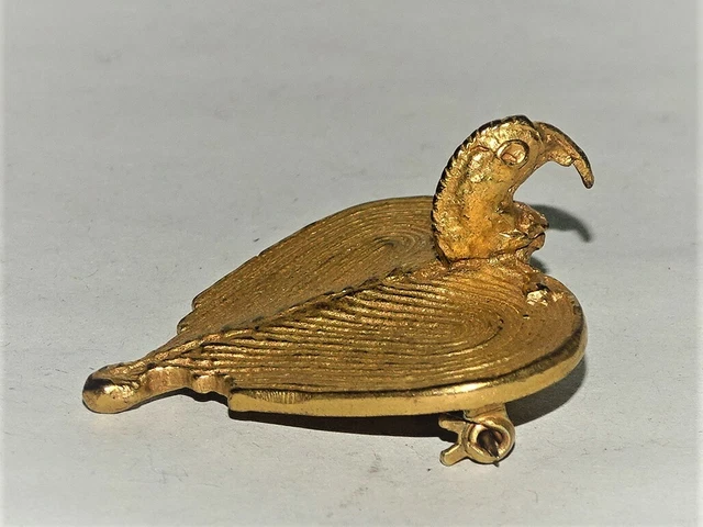 Broche Militaire Ancienne En Laiton, Aigle Rapace Peint, Style Vintage
