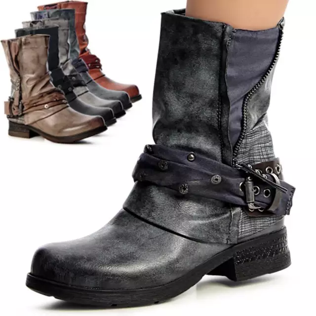 BOTTINES FEMME MOTARD Travailleur Bottes Rivets Court Bottes