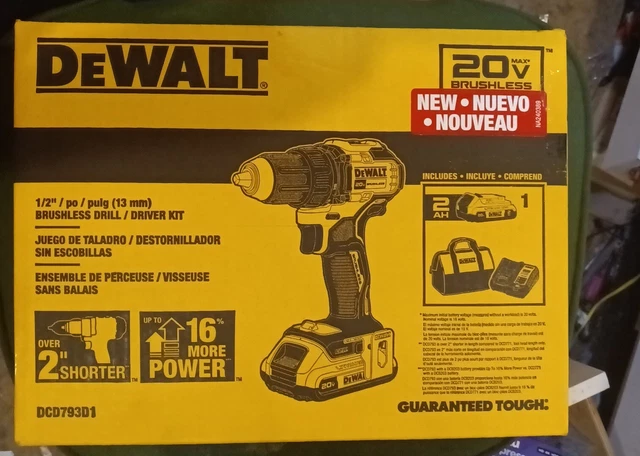 DeWalt DCD793D1 20V MAX Brushless 1/2" Cordless Compact Drill Driver Kit New