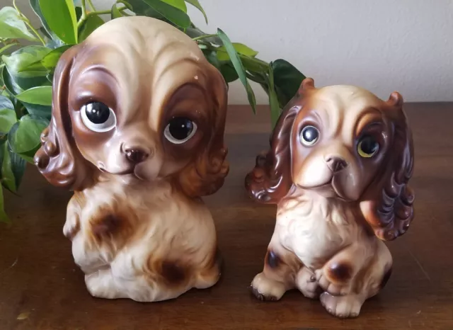 Set of 2 Vintage Kitsch Ceramic Brown White Cocker Spaniel Dog Figurines