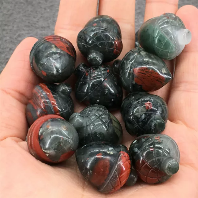 20PC Natural Stone Blood stone Quartz Hand Carved Pine Nuts Crystal Healing 25mm