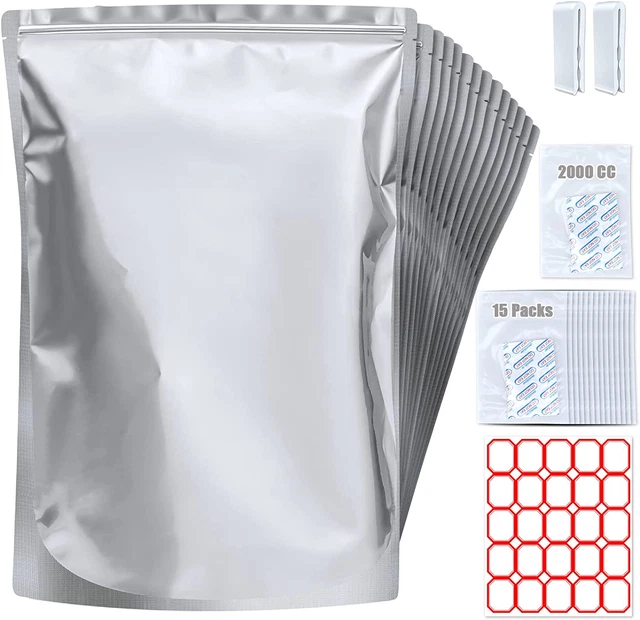 15 Pack 5 Gallon Mylar Bags with Oxygen Absorbers - 10.5 Mil Mylar Bags for Food