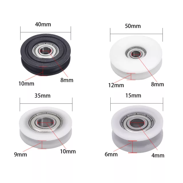 15/35/50mm Dia U-Groove Nylon Pulley Wheel Rail Ball Bearing Embedded Guiding