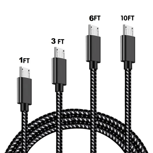 Micro USB Fast Charger Data Sync Cable Braided Cord For Samsung Android 3 6 10ft