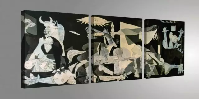 Quadri Moderni 3 pz PICASSO GUERNICA Stampa su Tela Canvas Puro Cotone 150X50