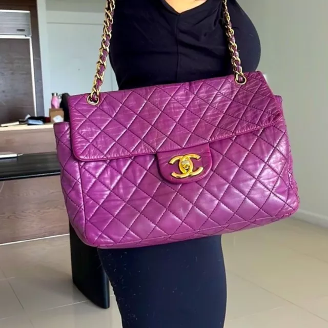 Chanel Maxi Purple Lambskin Classic Single Flap Shoulder Crossbody Purse 2