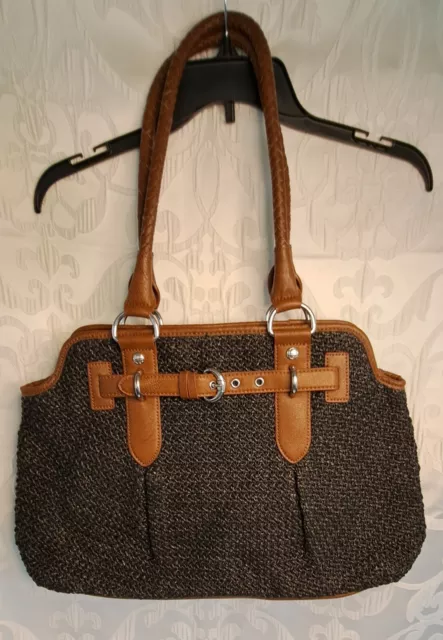 Dana Buchman Shoulder Bag Purse Tote Woven Straw and Faux Leather Lined NWOT