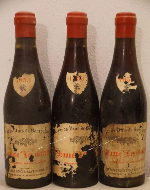 vin Bourgogne 3x BEAUNE Les Grèves 1953 Besancenot-Mathouillet grand cru rouge