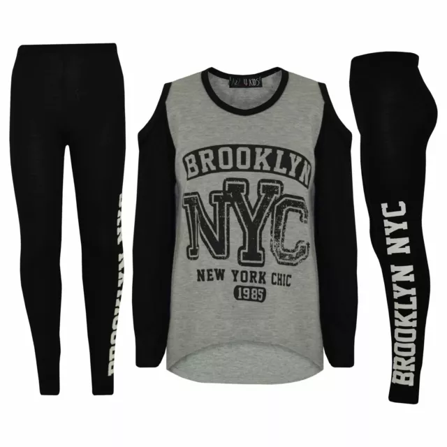 Girls Top Kids Brooklyn NYC Print Trendy Top & Fashion Legging Set 7-13 Years