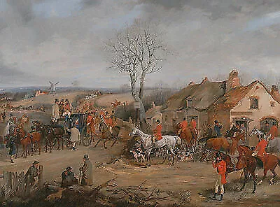 Hunting Scene: The Meet Alken Jagen Pferde Hunde Reiter Jäger Dorf B A3 00093