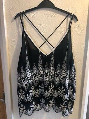 River Island. Black with cream embroidery, layered camisole top size 12