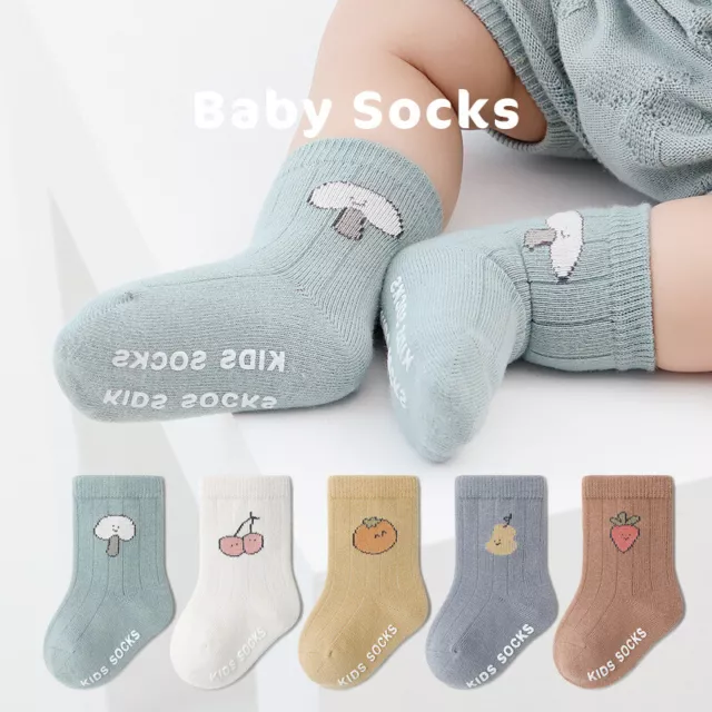 Cotton Socks Kids Newborn Baby Girls Boys Toddler 2 Pairs Anti-Slip 0-5 Years