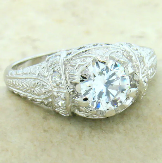 Engagement Wedding Classic Art Deco Style 925 Sterling Silver Cz Ring      #1161