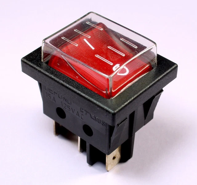 Black Toggle Switch With Red Rocker - 125V 15A / 250V 7.5A Electrical Switch