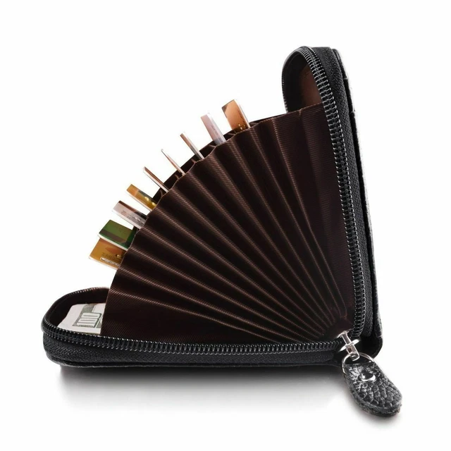 Men Genuine Leather RFID Blocking Thin Wallet Credit Card Holder Zipper Pocket 5