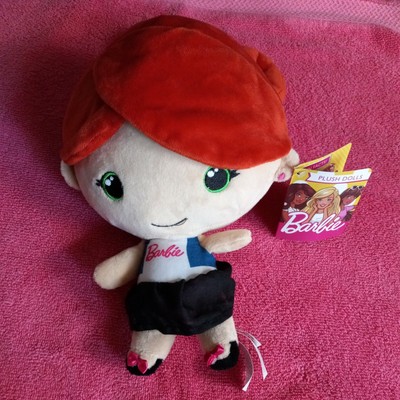 BARBIE DOLL 13& Plush Brown Hair Ponytail Green Eyes Soft Soft Stuffed