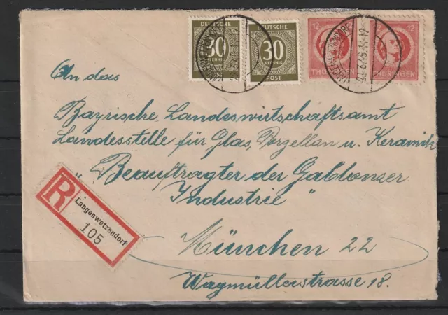 SBZ Thüringen  All. Bes. R-Brief ab Langenwetzendorf nach München1946 #1093633