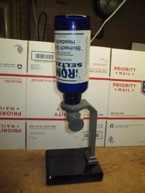 Antique Cobalt Blue Bottle & Base Bromo Seltzer Dispenser Emerson DRUG Co WOW!