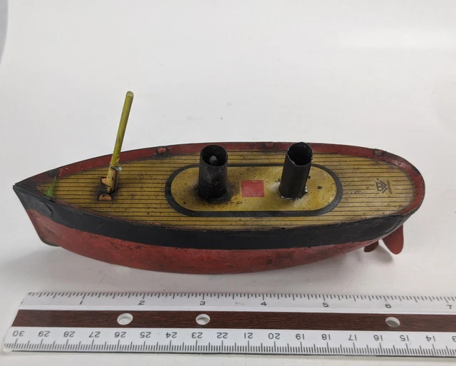 ANTIQUE WIND UP Tin Toy Boat Steam Ship 6" Carette Marklin Bing