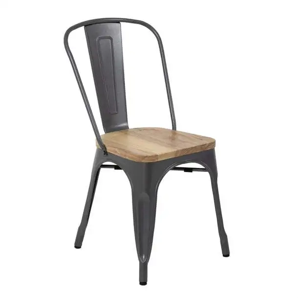 Bolero Steel Dining Side Chairs with Wooden Seat pads Grey (Pack of 4) PAS-GG708
