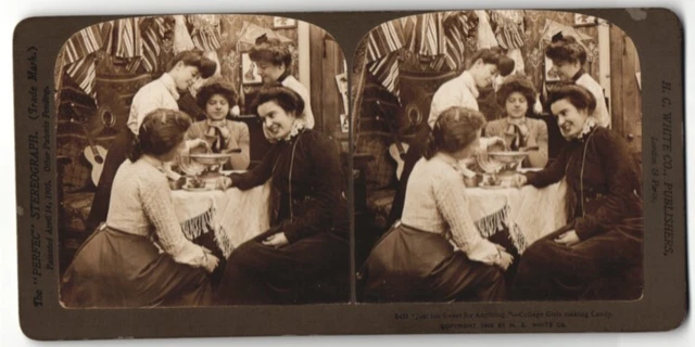 Stereo-Fotografie H.C. White & Co., London, College Girls making candy
