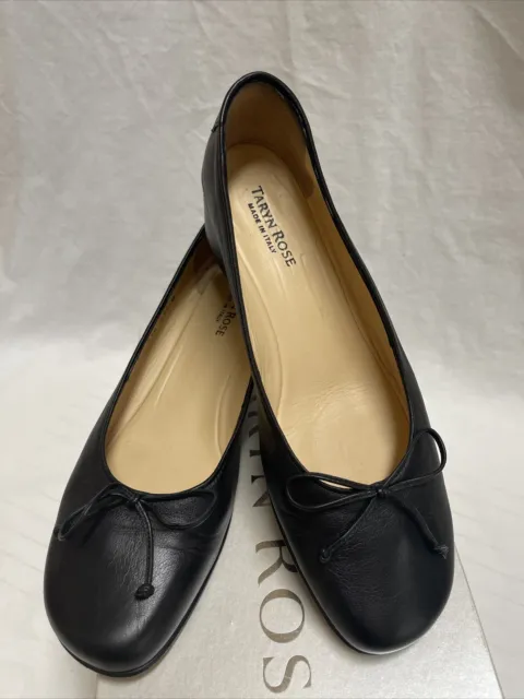 Taryn Rose Kensey-Nappa Black Leather Ballet Wedges Size 9.5/ 39.5