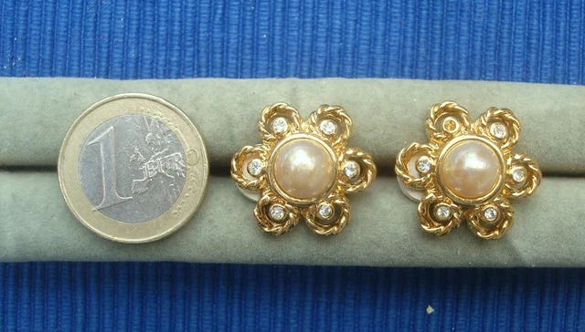 Boucles D'oreilles Pendantes Vintage - Clips Dorés Avec Perles Nacrées - Couture