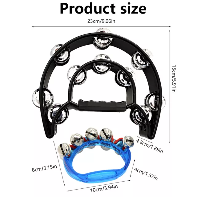 3pcs Half Moon Percussion Handheld Tambourine Orff For Kids Events Double Row