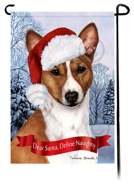Dear Santa, Define Naughty Garden Flag - Red and White Basenji 009A