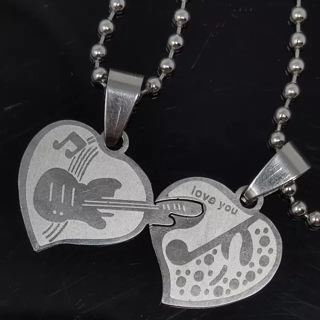 Collana doppio ciondolo LOVE ROCK MUSIC coppia pendenti+catenina cuore regalo