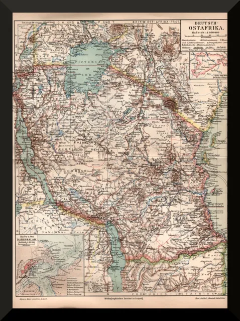 +Deutsch-Ostafrika+ historische Landkarte von 1905 +Kolonie, Tanzania, Sansibar+