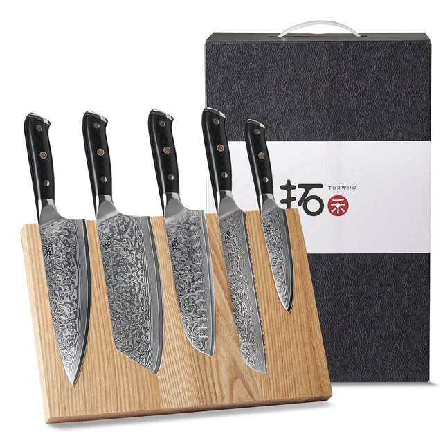 6x TURWHO Kitchen Knife Japanese VG10 Damascus Cleaver Santoku Chef Knife Block