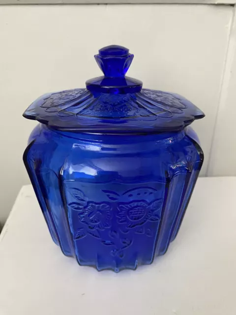 Anchor Hocking Mayfair Cobalt Blue Cookie Biscuit Jars With Lid a Pair