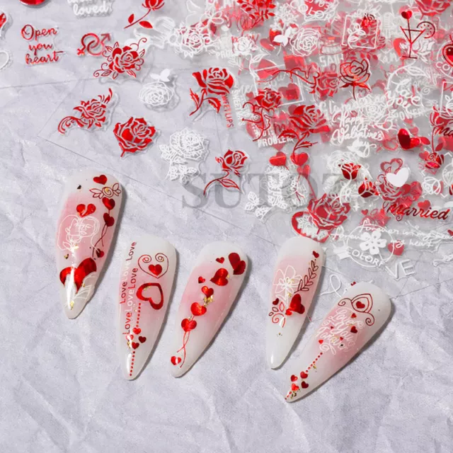 Nail Art * Nagel Sticker Aufkleber * Herz Rose Liebe Weiß Rot Valentinstag