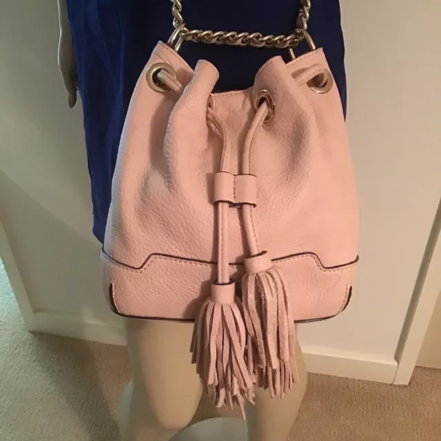 Rebecca Minkoff Pale Pink Leather Gold Chains Crossbody Lexi Bucket Bag Purse