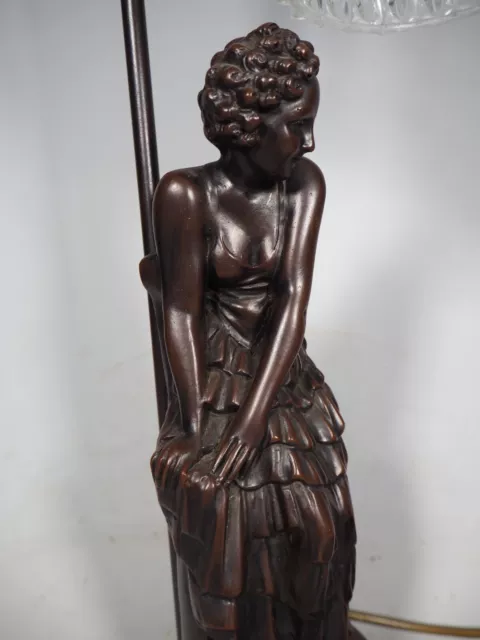 Vintage Art Nouveau/Deco Bronze Effect Lady With Glass Shade - 55cm