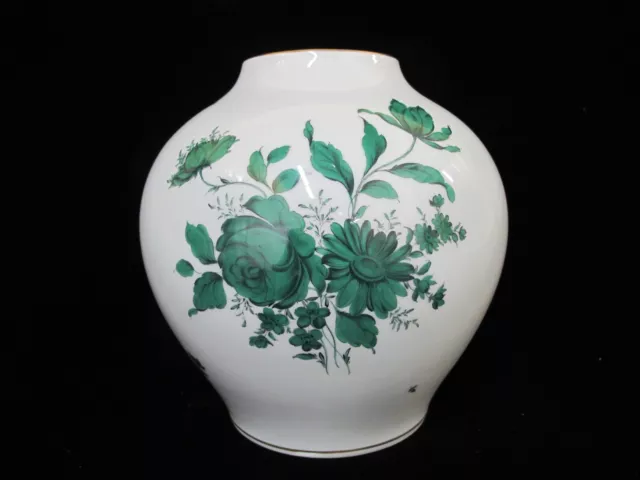 Augarten WIEN Austria Green MARIA THERESA Floral 10" Bulbous Porcelain Vase