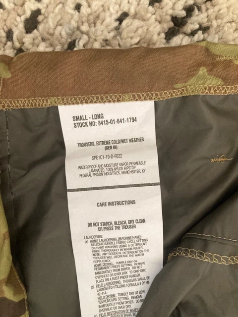OCP MULTICAM ECWCS EXTREME COLD WET WEATHER PANTS GORTEX L6 GEN III Small Long 3